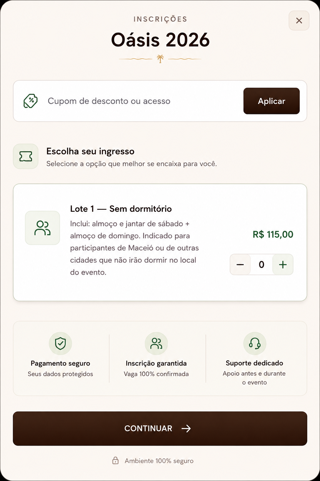 Página de inscrições Ticketlivre